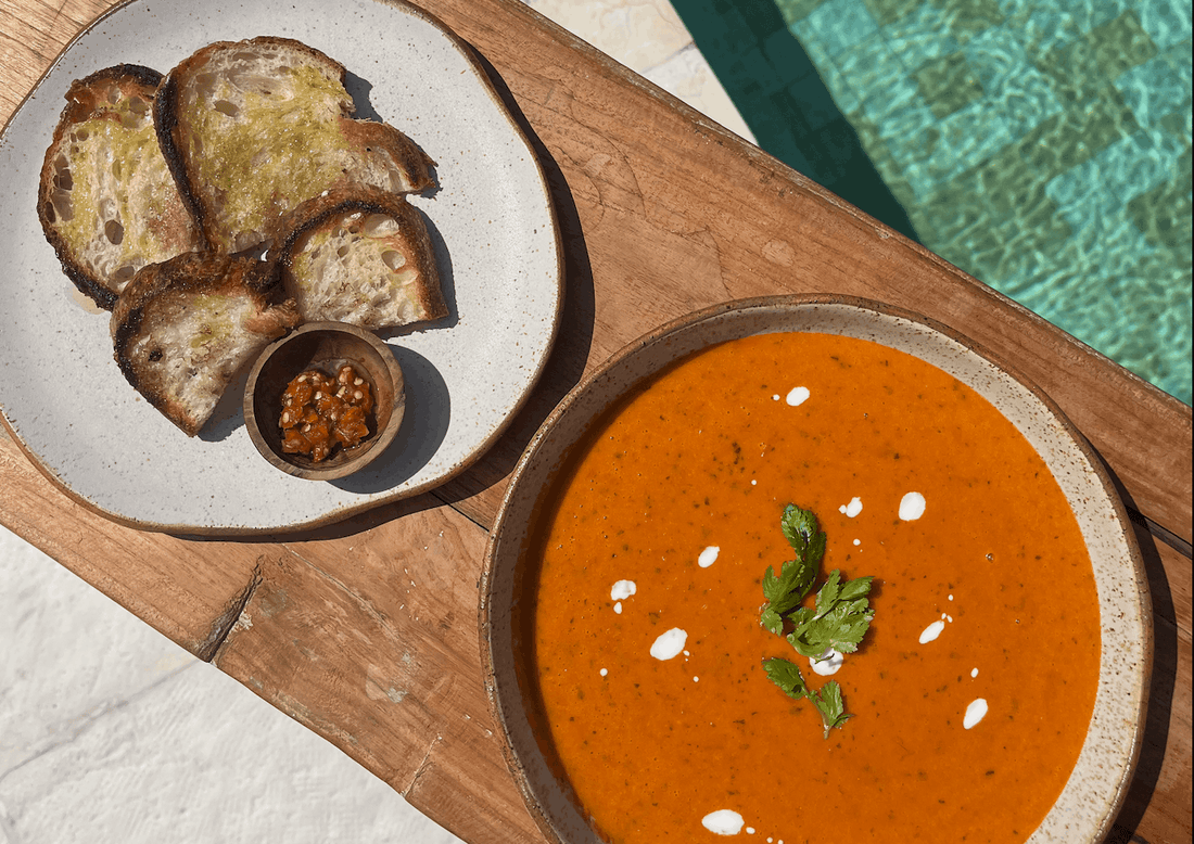 Rustic Tomato and Saffron Soup with Crusty Bread